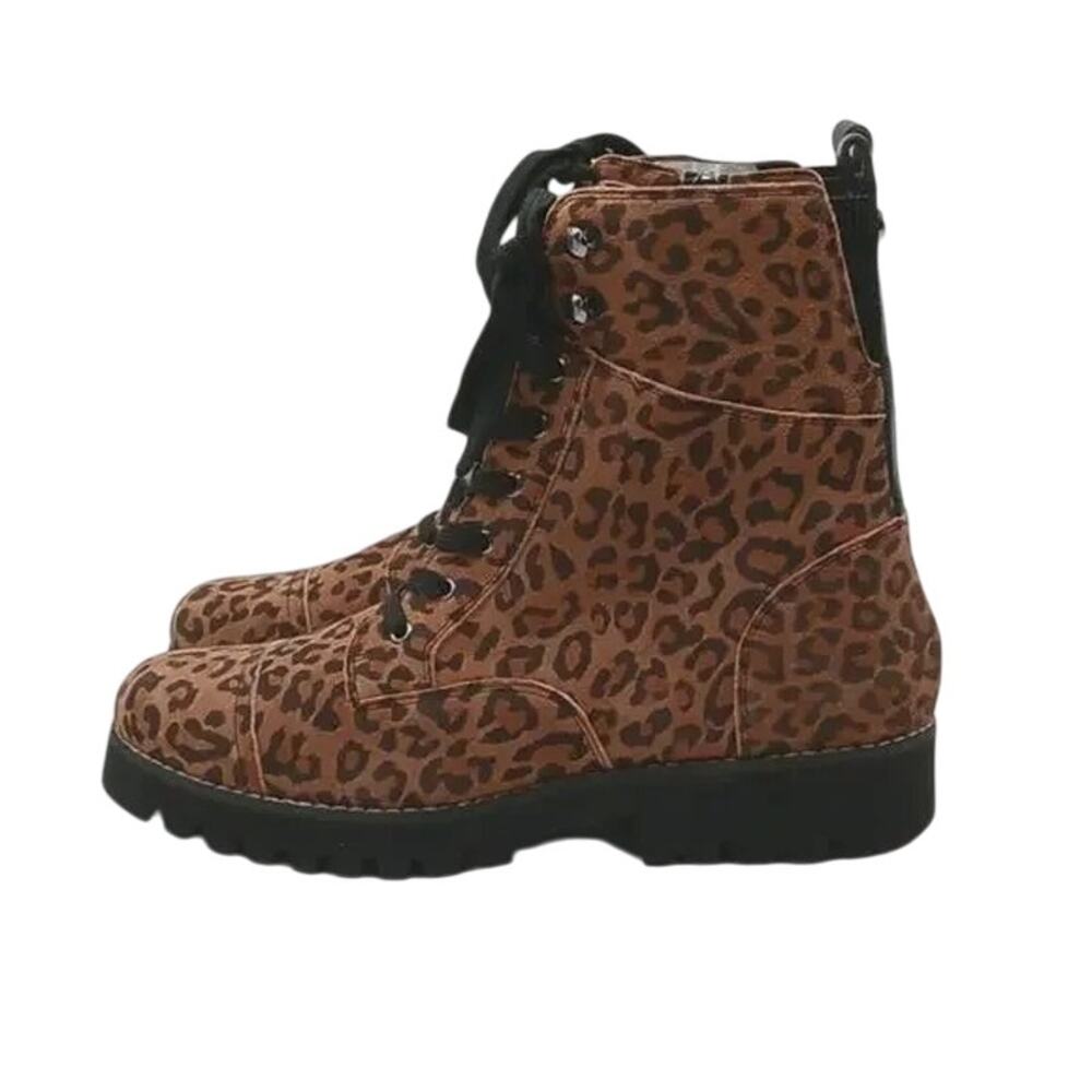 DONALD PLINER New $278 Ease Combat Ankle Boot Animal Print Size W 6M
